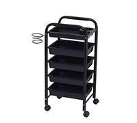 Grand Panier Outil Salon Beauté avec 5 Tiroirs, Chariot roulettes pour Coiffeur avec Support pour SèChe-Cheveux, Chariot Service Spa/Tattoo avec Roue (Couleur: Noir)