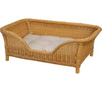 Grand panier pour chien en rotin tressé avec coussin (miel)