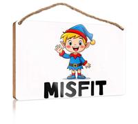 Grand panneau « A Cheerful Elf Waving With The Word » « Misfit » Below. Décoration de campeur à suspendre (15 x 28 cm)