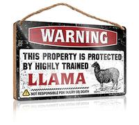 Grand panneau de maison d'avertissement « This Property is Protected by A Highly Trained Llama » Panneau en bois drôle Décoration de salle de bain Dédouanement (taille : 23 x 35 cm)
