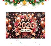 Grand panneau en tissu « Happy New Year 2026 » - Panneau de toile de « Happy New Year 2026 » | Pour intérieur et extérieur, garage, cour, porche, école, bureau, ferme