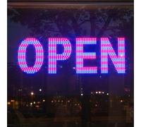Grand panneau LED ouvert pour entreprise 76,2 x 25,4 cm à rayures rouges et | Open Sign Panneau lumineux à LED électrique à suspendre pour magasin, vitrine, bar, publicité haute visibilité avec chaîne