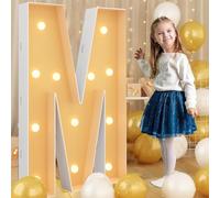 Grand panneau lumineux pour chapiteau Lettre M - Cadre en mosaïque romantique pour mariage, Saint-Valentin, fête d'anniversaire, 100 cm