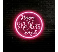Grand panneau néon « Happy Mother's Day » - Cadeau de fête des mères - LED à intensité variable - Alimentation USB 5 V - Avec variateur d'intensité - Décoration murale pour maman - 30,5 x 30,5 cm