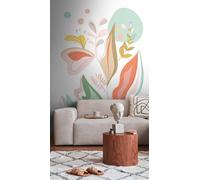 Grand Papier Peint Dans Un Style Minimaliste - Coloré, Blanc, Vert