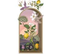 Grand papier peint panoramique découpé, arche 3D en trompe l'oeil tendance arche et niche avec colibris et citronnier, 150 cm X 79 cm