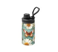 Grand papillon avec aspect tournesol blanc - Bouteille d'eau isotherme de 355 ml avec motif imprimé complet, étanche, en acier inoxydable et durable pour l'extérieur