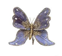Grand papillon décoratif de Noël avec clip en métal Bleu 25 cm | Finition pailletée éclatante, éclat enchanteur, accent d'arbre festif, clip en métal sécurisé, taille 25 cm