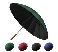 Grand Parapluie Canne Professionnel Résistant au Vent Fort, 150cm Large Parapluie de Golf 16 Fibres de Verre, Imperméable UV Protection, Manche en Bois Parapluie Homme Femme En Familial (Vert)