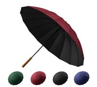 Grand Parapluie Canne Professionnel Résistant au Vent Fort, 150cm Large Parapluie de Golf 16 Fibres de Verre, Imperméable UV Protection, Manche en Bois Parapluie Homme Femme En Familial (Rouge)