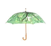 Grand Parapluie Solide avec Jolie imprimé forêt - Ouverture Automatique - Poignée et Canne en Bois