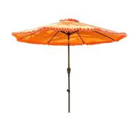 Grand Parasol De Jardin À Mât Central 2,7m, Parasol Rond De Terrasse À Bord À Volants Ondulés, Parasol De Table Extérieur À Manivelle À Hauteur Réglable, Pour Cour, Café Et Bord De Piscine(Orange)