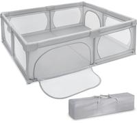 Moby-System Parc pour bébé, centre d'activités pour enfants, pour l'intérieur, avec base antidérapante, grille de protection, stable, matériau imperméable, sac de transport, 200 x 140 cm, gris