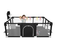 Grand Parc avec Grille de Protection,Parc pour Bébé, Modulable, Pliable,Grand parc pour enfant en bas âge,50 Balles,Basketball Rack,Avec 4 Ventouses -180 * 120 * 66cm-Noir