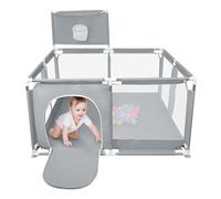 Grand Parc avec Grille de Protection,Parc pour Bébé, Modulable, Pliable,Grand parc pour enfant en bas âge,50 Balles,Basketball Rack,Avec 4 Ventouses -126 * 126 * 66cm-Gris foncé