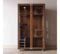 Grand parc d'intérieur en bois avec barrière en fer et roues - Multi-couche, respirant, lumineux, accès libre