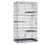 Grand parc d'intérieur pour chat - Niche en fil métallique pour chatons, cochons d'Inde et petits animaux - Idéal pour 1 à 4 chats (gris, troisième étage)