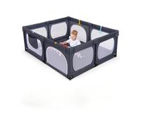 Giantex Grand Parc pour Bébé, 50 Balles, 4 Anneaux à Main, 189 x 158 x 68 CM (Gris Foncé)