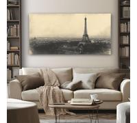 Grand Paris Tour Eiffel Tableau Decoration Murale Salon Vintage Ville Impression sur Toile 80x160 cm Peinture sur Toile Sans Cadre pour Chambre Cuisine Bureau Horizontal Poster Mural
