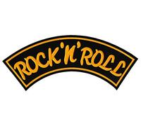 Grand patch arrière ROCK 'N' ROLL jaune - 33,4 x 13,8 cm - Écusson brodé Top Rocker pour arc supérieur, écusson dorsal XXL, patch musical pour veste veste gilet en cuir - Broderie de qualité
