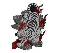 Grand patch brodé thermocollant Tigre blanc à rayures rugissantes