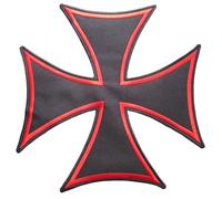 Grand Patch Croix De Malte Noir Et Rouge 24x24cm Ecusson Thermocollant