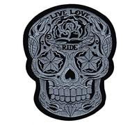 Grand patch dorsal tête de mort - 20 x 25,2 cm - Écusson brodé Biker Live Love Ride XXL Patch Dos Patch Crâne Étoile Rose Patch Backpatch Backpatch pour veste moto gilet en cuir - Broderie de haute