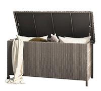 Grand patio Coffres de Rangement 480 L, Resine Tressee Boîte à Coussins avec Poignées et Roues, Déplacer Facilement, Caisse de Stockage pour Exterieur, Jardin (Brun Clair)