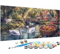 Grand Peinture par Numero cygne Motif pont Peinture Numero Adulte Activite Manuelle,DIY Paint by Numéro Enfant Kit de Peinture à l'huile Grand 30 x 60 cm pour Decoration Murale,Cadeau pour Femme J3-47