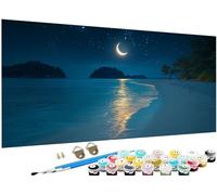 Grand Peinture par Numero lune Motif plage Peinture Numero Adulte Activite Manuelle, DIY Paint by Numéro Enfant Kit de Peinture à l'huile Grand 60 x 120 CM, Decoration Murale, Cadeau Femme J3-843