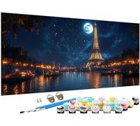 Grand Peinture par Numero lune Motif Tour Eiffel Peinture Numero Adulte Activite Manuelle, DIY Paint by Numéro Enfant Kit de Peinture à l'huile Grand 30x60cm, Decoration Murale, Cadeau Femme J3-471