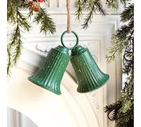 Grand pendentif double cloche en fer pour sapin de Noël et décoration intérieure avec accent sur la forme et le thème (vert)