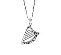 Grand Pendentif Harpe Irlandaise en Argent Sterling sur chaîne gourmette de 45,7 cm - Collier Harpe Celtique en Argent 925 pour Femme - Cadeau d'instrument de Musique Traditionnel pour Les