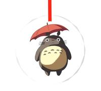 Grand pendentif rond en verre imprimé blanc tenant un parapluie - Arbre de Noël à suspendre pour vacances, maison, bureau et décoration de fête