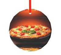 Grand pendentif rond en verre imprimé pizza - Arbre de Noël à suspendre pour vacances, maison, bureau et décoration de fête