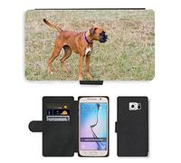 Grand Phone Cases PU Leather Flip Custodia Protettiva Case Cover per // M00141224 Boxer Boxer Chien Mignon Jeune // Samsung Galaxy S6 (Not Fits S6 Edge)