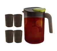 Grand pichet avec couvercle - Pichet à thé avec couvercle et 4 tasses, pichet hermétique pour boissons, thé, jus de fruits, thé glacé, limonade