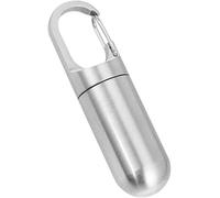Grand pilulier en acier inoxydable avec mousqueton sur le dessus à vis, 7,3 cm, capsule porte-clés étanche, argent