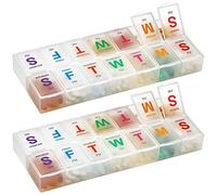Grand pilulier hebdomadaire - (2 paquets) Pilulier AM PM - XL Pilulier 7 jours 2 fois par jour et pilulier quotidien Boîtier pour médicaments, pilules, suppléments en braille, clair, facile à lire