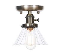 Grand plafonnier industriel vintage semi-encastré en fer forgé 5 couleurs en métal E27 1 lampe de plafond avec entonnoir évasé abat-jour en verre à rayures claires (placage) luminaire (couleur