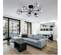 Grand plafonnier noir avec boules en verre fumé 6x E14