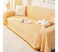 Grand plaid réversible et polyvalent pour canapé 1/2/3/4 places - Couverture décorative et légère pour chaises, canapés, canapés et lits (180 x 420 cm, jaune)