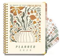 Grand planificateur 2026 - Agenda hebdomadaire et mensuel de janvier 2026 à décembre 2026, agenda quotidien esthétique de 21,6 x 27,9 cm avec poche, autocollants et onglets pour femme et étudiante