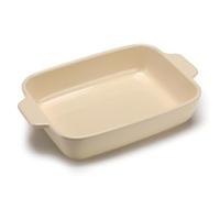 Grand plat à gratin rectangulaire de 36 cm avec poignées, plat à gratin rectangulaire, tradition en grès, profond, en céramique, pour lasagnes, tiramisu, rôtis et ragoûts (B-33 cm, beige)