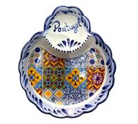 Grand plat en poterie peinte à la main avec support triangulaire en forme de triangle - Plateau en céramique pour apéritifs, olives, sauces et salades - Beau cadeau du Portugal 18 x 15 cm (multicolore