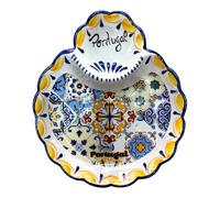 Grand plat/plateau en céramique peinte à la main avec support en forme de triangle pour apéritifs, olives, sauces et salade - Beau cadeau du Portugal 18 x 15 cm (Mango)