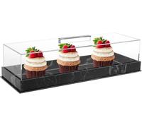 Grand plateau à gâteau rectangulaire en acrylique avec couvercle transparent réutilisable pour thé, fête, maison, cuisine, comptoir, 35,5 x 12,7 x 9 cm (noir)