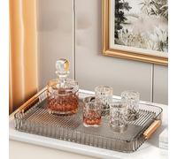 Grand plateau à thé transparent en plastique avec égouttage, 35 x 18 cm, gris