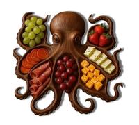 Grand plateau de service en bois motif pieuvre, pour fromage, viande, fruits et fruits de mer