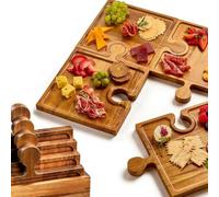 Grand plateau de service - Plateau de service en bois en forme de puzzle, plateau décoratif pour charcuterie, viande, fruits, fromage, collation, gâteau, maison, cuisine, salon, pendaison de